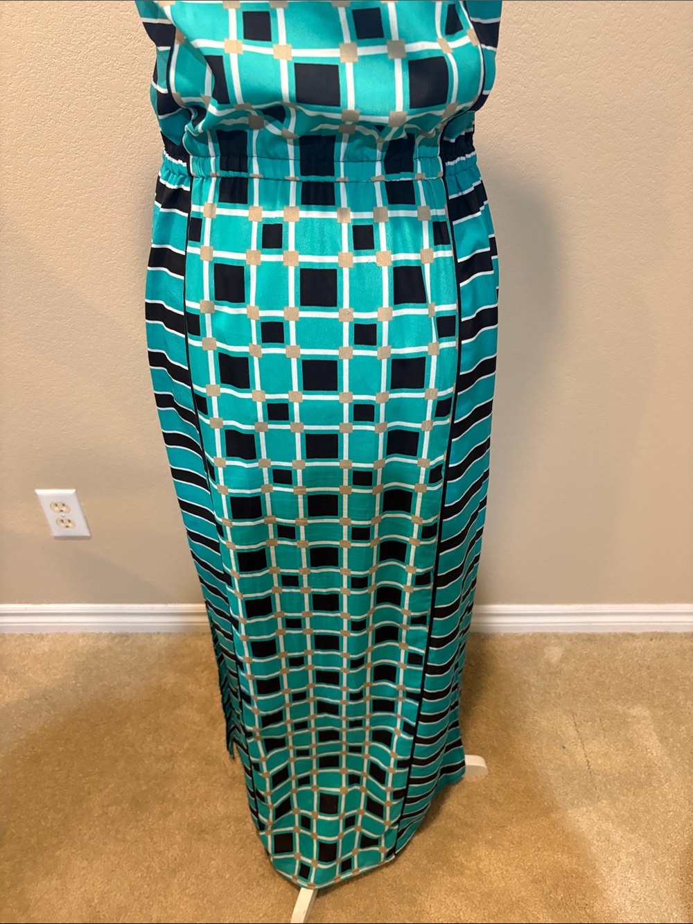 MICHAEL Michael Kors Teal and Black Geometric Print Maxi Dress - Picture 9 of 13